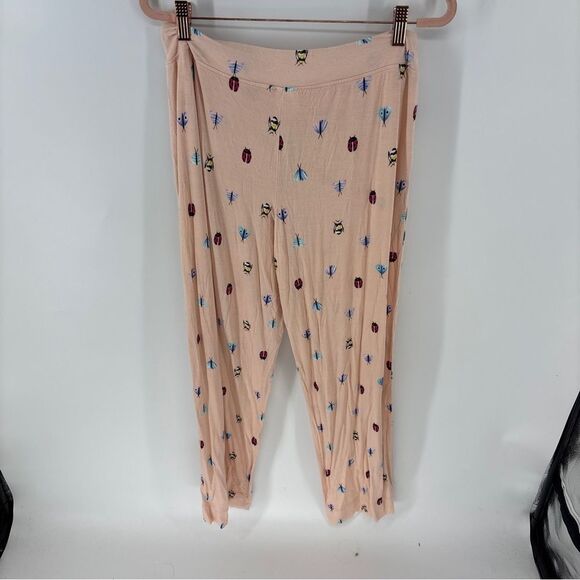 Soma Peach Sleepwear button up shirt pant set with beetle Insect Design womens M - Picture 11 of 11
